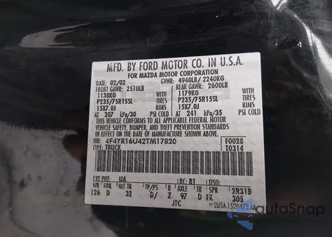 2002 Mazda B3000 Ds from USA, damaged, VIN 4F4YR16U42TM17820